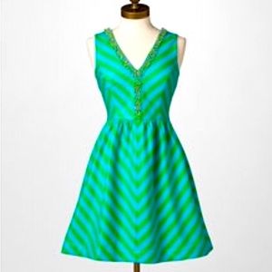 Lilly Pulitzer • Nadia V-Neck Striped Chevron Beaded A-Line Dress Sz. 6